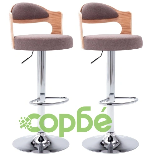 Бар табуретки, 2 бр, таупе, извито дърво и текстил ➤ топ цена ➤ sorbe.bg