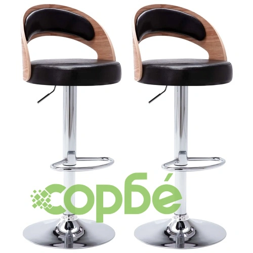 Бар табуретки, 2 бр, черни, извито дърво и изкуствена кожа ➤ топ цена ➤ sorbe.bg