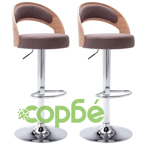Бар табуретки, 2 бр, таупе, извито дърво и текстил ➤ топ цена ➤ sorbe.bg