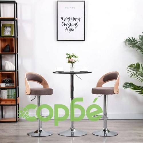 Бар табуретки, 2 бр, таупе, извито дърво и текстил ➤ топ цена ➤ sorbe.bg