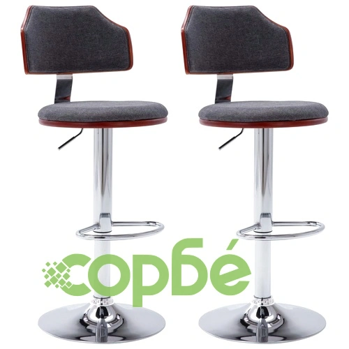 Бар табуретки, 2 бр, тъмносиви, извито дърво и текстил ➤ топ цена ➤ sorbe.bg