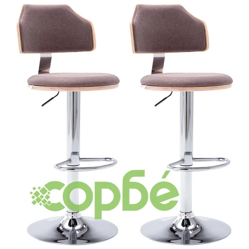 Бар табуретки, 2 бр, таупе, извито дърво и текстил ➤ топ цена ➤ sorbe.bg