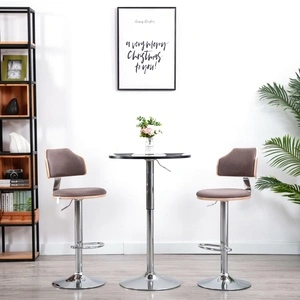 Бар табуретки, 2 бр, таупе, извито дърво и текстил