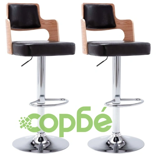 Бар табуретки, 2 бр, черни, извито дърво и изкуствена кожа ➤ топ цена ➤ sorbe.bg