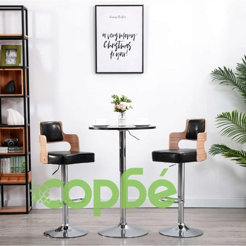 Бар табуретки, 2 бр, черни, извито дърво и изкуствена кожа ➤ топ цена ➤ sorbe.bg