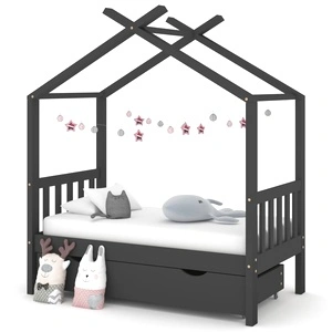 Рамка за детско легло с чекмедже тъмносива бор масив 70х140 см