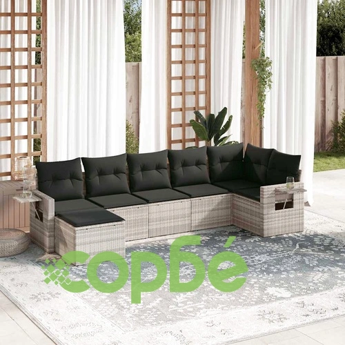 Градински комплект с възглавници, 7 части, светлосив полиратан ➤ топ цена ➤ sorbe.bg