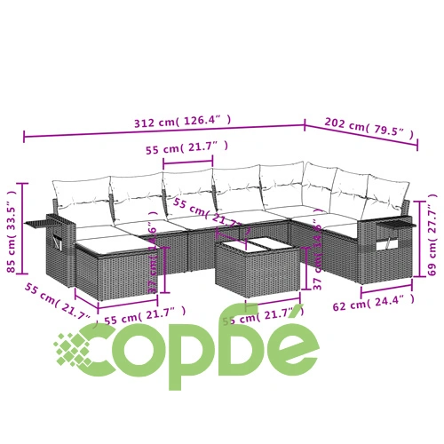 Градински комплект диван с възглавници 9 части черен полиратан ➤ топ цена ➤ sorbe.bg