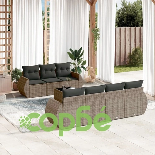 Градински комплект диван с възглавници 8 части сив полиратан ➤ топ цена ➤ sorbe.bg