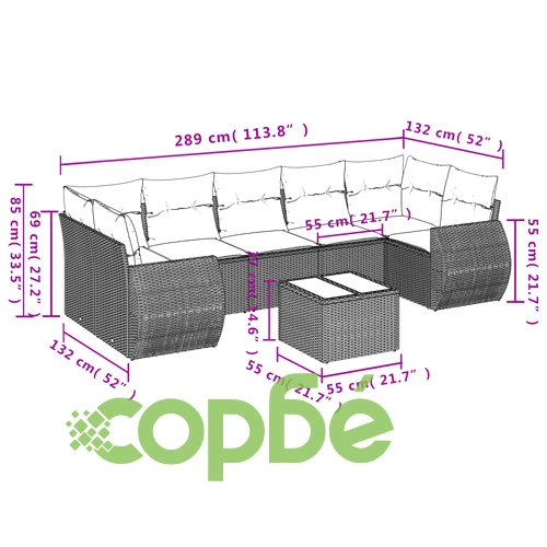 Градински комплект диван с възглавници 8 части сив полиратан ➤ топ цена ➤ sorbe.bg