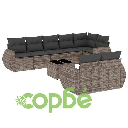 Градински комплект диван с възглавници 9 части сив полиратан ➤ топ цена ➤ sorbe.bg