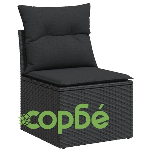 Градински комплект диван с възглавници 9 части черен полиратан ➤ топ цена ➤ sorbe.bg