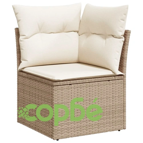 Градински диван с възглавници, 7 части, бежов полиратан ➤ топ цена ➤ sorbe.bg