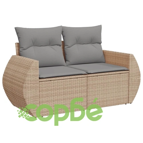 Градински диван с възглавници, 10 части, бежов полиратан ➤ топ цена ➤ sorbe.bg