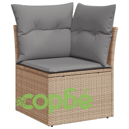 Градински диван с възглавници, 10 части, бежов полиратан ➤ топ цена ➤ sorbe.bg