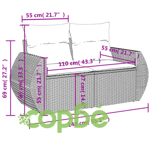 Градински диван с възглавници, 10 части, бежов полиратан ➤ топ цена ➤ sorbe.bg
