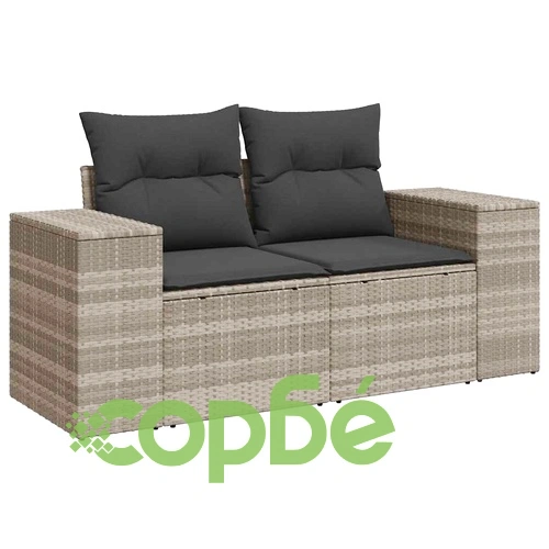 Градински комплект с възглавници, 7 части, светлосив полиратан ➤ топ цена ➤ sorbe.bg