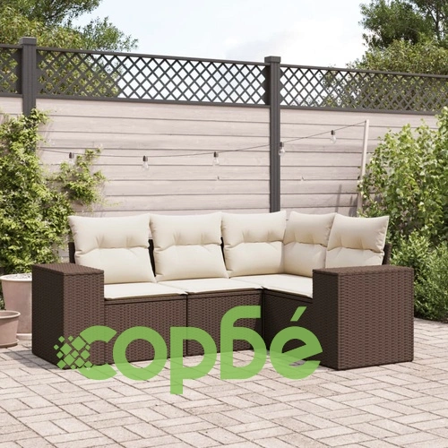 Градински комплект с възглавници, 4 части, кафяв, полиратан ➤ топ цена ➤ sorbe.bg