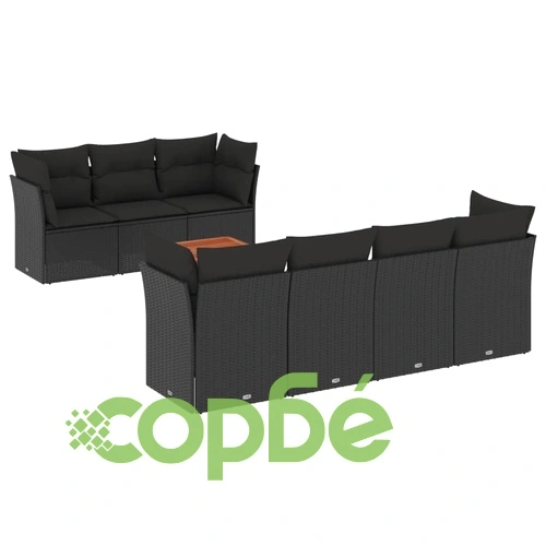 Градински комплект диван с възглавници 8 части черен полиратан ➤ топ цена ➤ sorbe.bg