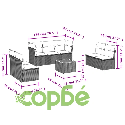 Градински комплект диван с възглавници 8 части сив полиратан ➤ топ цена ➤ sorbe.bg