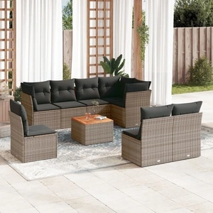 Градински комплект диван с възглавници 9 части сив полиратан