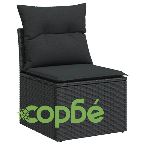 Градински комплект диван с възглавници 10 части черен полиратан ➤ топ цена ➤ sorbe.bg