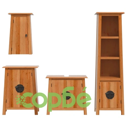 Комплект мебели за баня, 4 части, масивна борова дървесина ➤ топ цена ➤ sorbe.bg