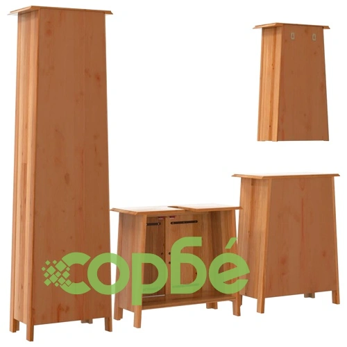 Комплект мебели за баня, 4 части, масивна борова дървесина ➤ топ цена ➤ sorbe.bg