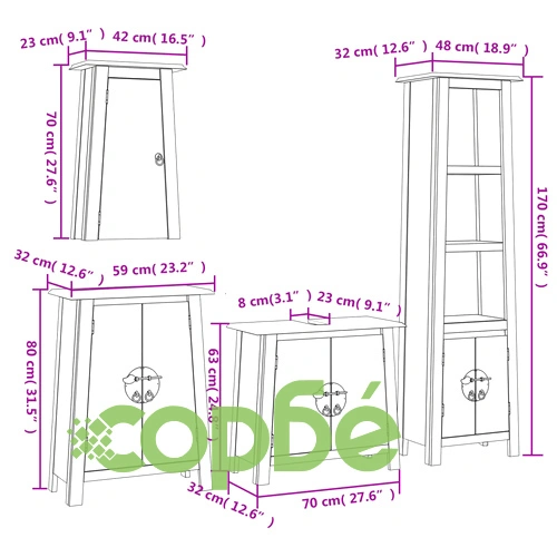 Комплект мебели за баня, 4 части, масивна борова дървесина ➤ топ цена ➤ sorbe.bg