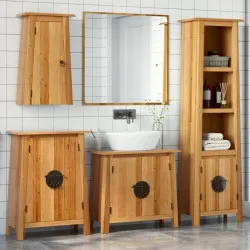 Комплект мебели за баня, 4 части, масивна борова дървесина