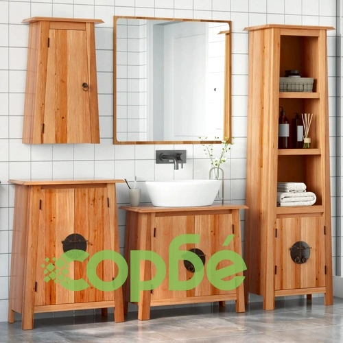 Комплект мебели за баня, 4 части, масивна борова дървесина ➤ топ цена ➤ sorbe.bg