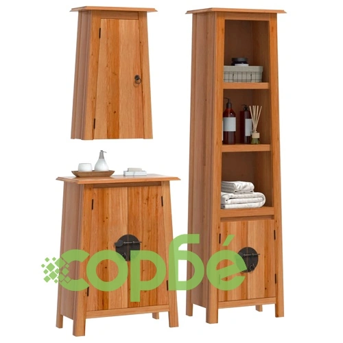 Комплект мебели за баня, 3 части, масивна борова дървесина ➤ топ цена ➤ sorbe.bg