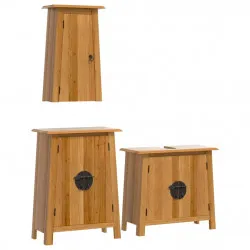 Комплект мебели за баня, 3 части, масивна борова дървесина