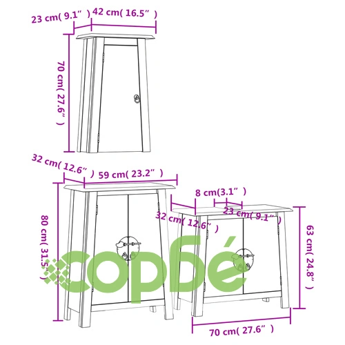 Комплект мебели за баня, 3 части, масивна борова дървесина ➤ топ цена ➤ sorbe.bg