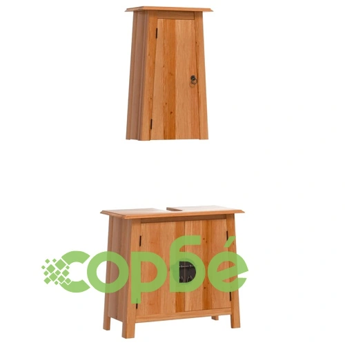 Комплект мебели за баня, 2 части, масивна борова дървесина ➤ топ цена ➤ sorbe.bg