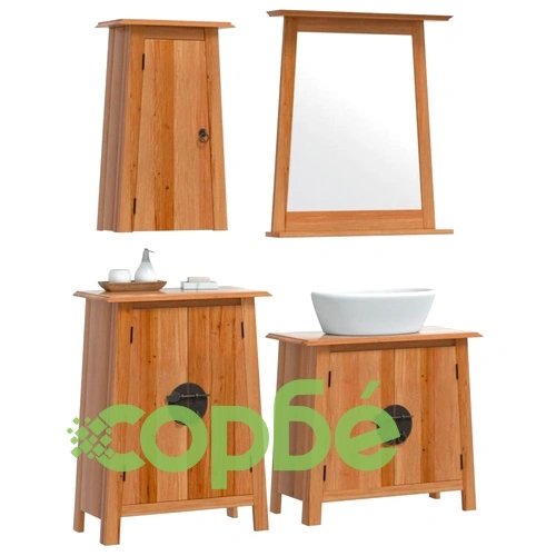 Комплект мебели за баня, 4 части, масивна борова дървесина ➤ топ цена ➤ sorbe.bg