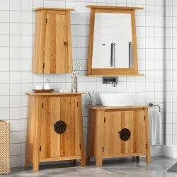 Комплект мебели за баня, 4 части, масивна борова дървесина