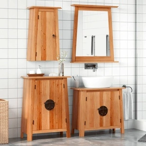 Комплект мебели за баня, 4 части, масивна борова дървесина