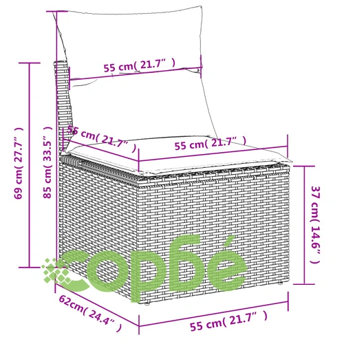 Градински диван с възглавници, 7 части, бежов полиратан ➤ топ цена ➤ sorbe.bg