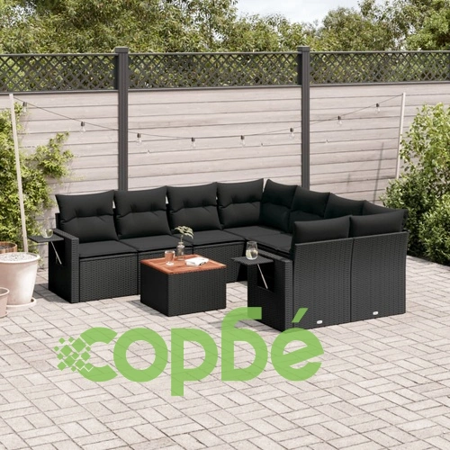 Градински комплект диван с възглавници 9 части черен полиратан ➤ топ цена ➤ sorbe.bg
