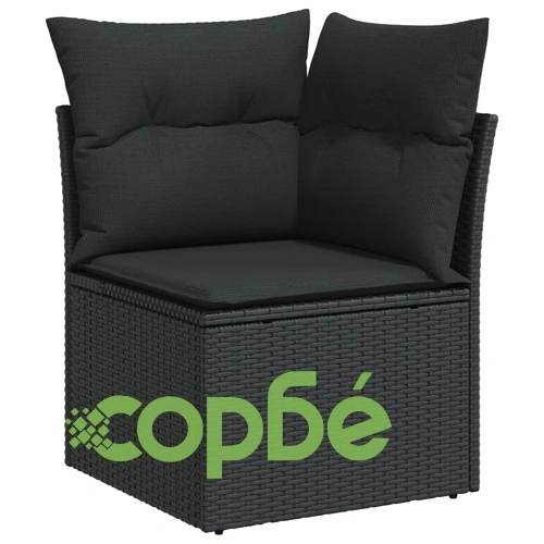 Градински комплект диван с възглавници 9 части черен полиратан ➤ топ цена ➤ sorbe.bg