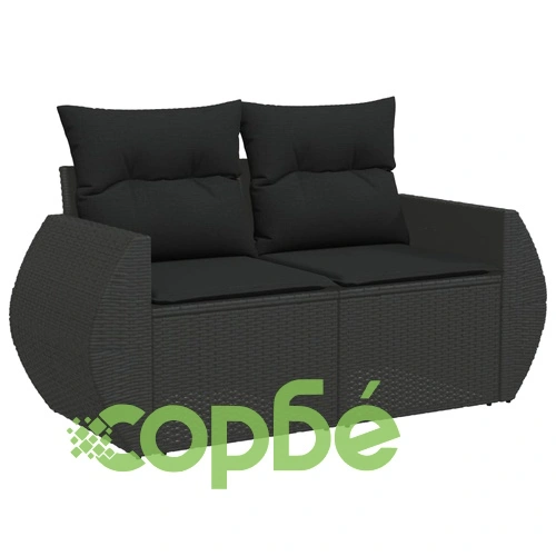 Градински комплект диван с възглавници 7 части черен полиратан ➤ топ цена ➤ sorbe.bg