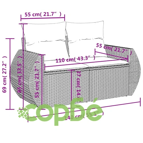 Градински комплект диван с възглавници 7 части черен полиратан ➤ топ цена ➤ sorbe.bg