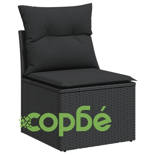 Градински комплект диван с възглавници 7 части черен полиратан ➤ топ цена ➤ sorbe.bg