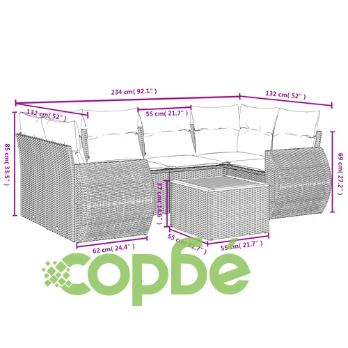 Градински комплект диван с възглавници 7 части черен полиратан ➤ топ цена ➤ sorbe.bg