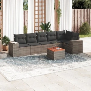 Градински диван с възглавници, 7 части, полиратан, сив