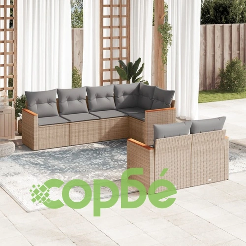 Градински диван с възглавници 7 части бежов микс полиратан ➤ топ цена ➤ sorbe.bg
