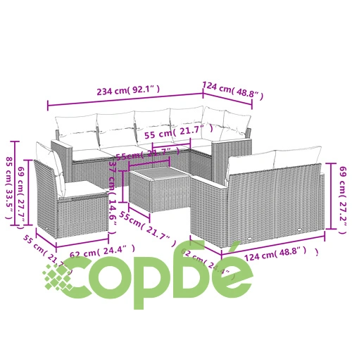Градински диван с възглавници 9 части бежов микс полиратан ➤ топ цена ➤ sorbe.bg