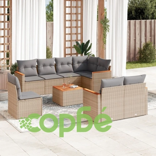 Градински диван с възглавници 9 части бежов микс полиратан ➤ топ цена ➤ sorbe.bg