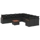 Градински комплект диван с възглавници 11 части черен полиратан